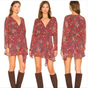 NWT Free People Teegan Asymmetrical Mini Dress in Orange Combo Size: L